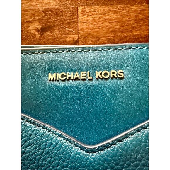 Michael Kors Whitney Large LeatherTeal Zippered Tote GUC - Picture 4 of 16